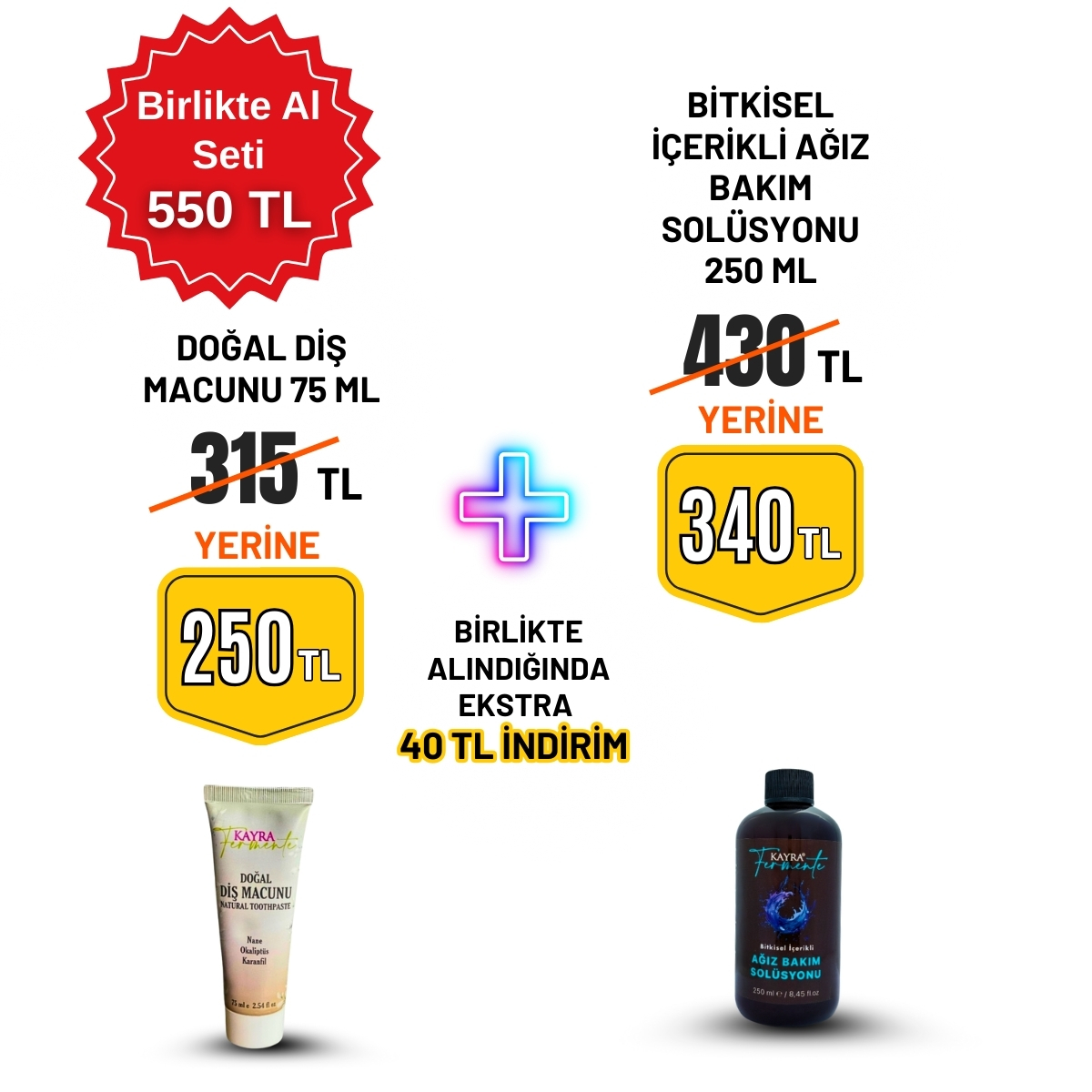 Birlikte Al Seti (Bitkisel İçerikli Ağız Bakım Solüsyonu 250 ML ve Doğal Diş Macunu 75 ML)