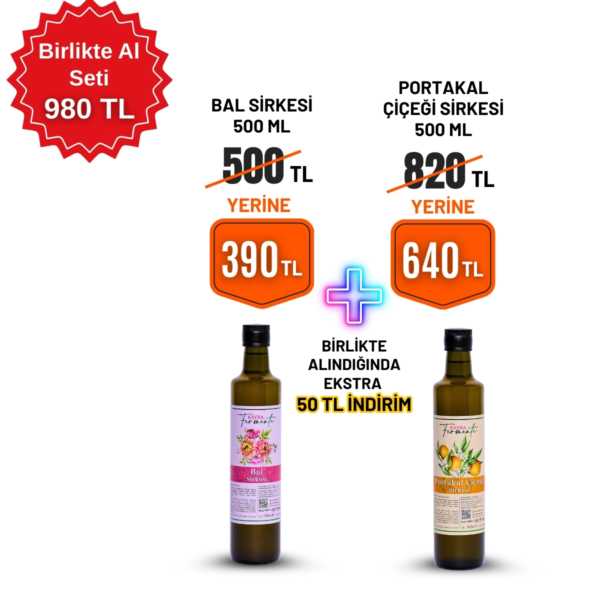 Birlikte Al Seti (Portakal Çiçeği Sirkesi 500 ML ve Bal Sirkesi 500 ML) Birlikte Al Seti (Portakal Çiçeği Sirkesi 500 ML ve Bal Sirkesi 500 ML)