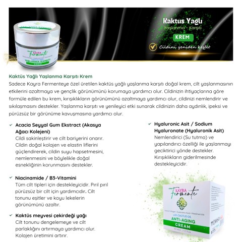 Kaktüs Yağlı Anti-Aging Krem 50 ML