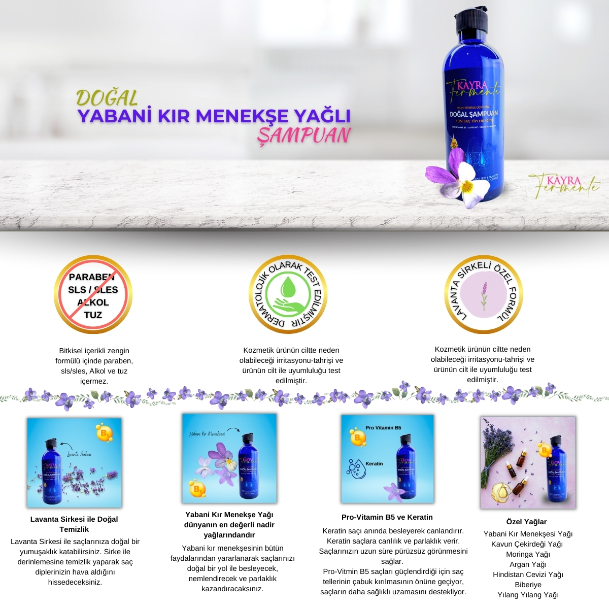 Yabani Menekşe Çiçeği Yağlı Doğal Şampuan 400 ML
